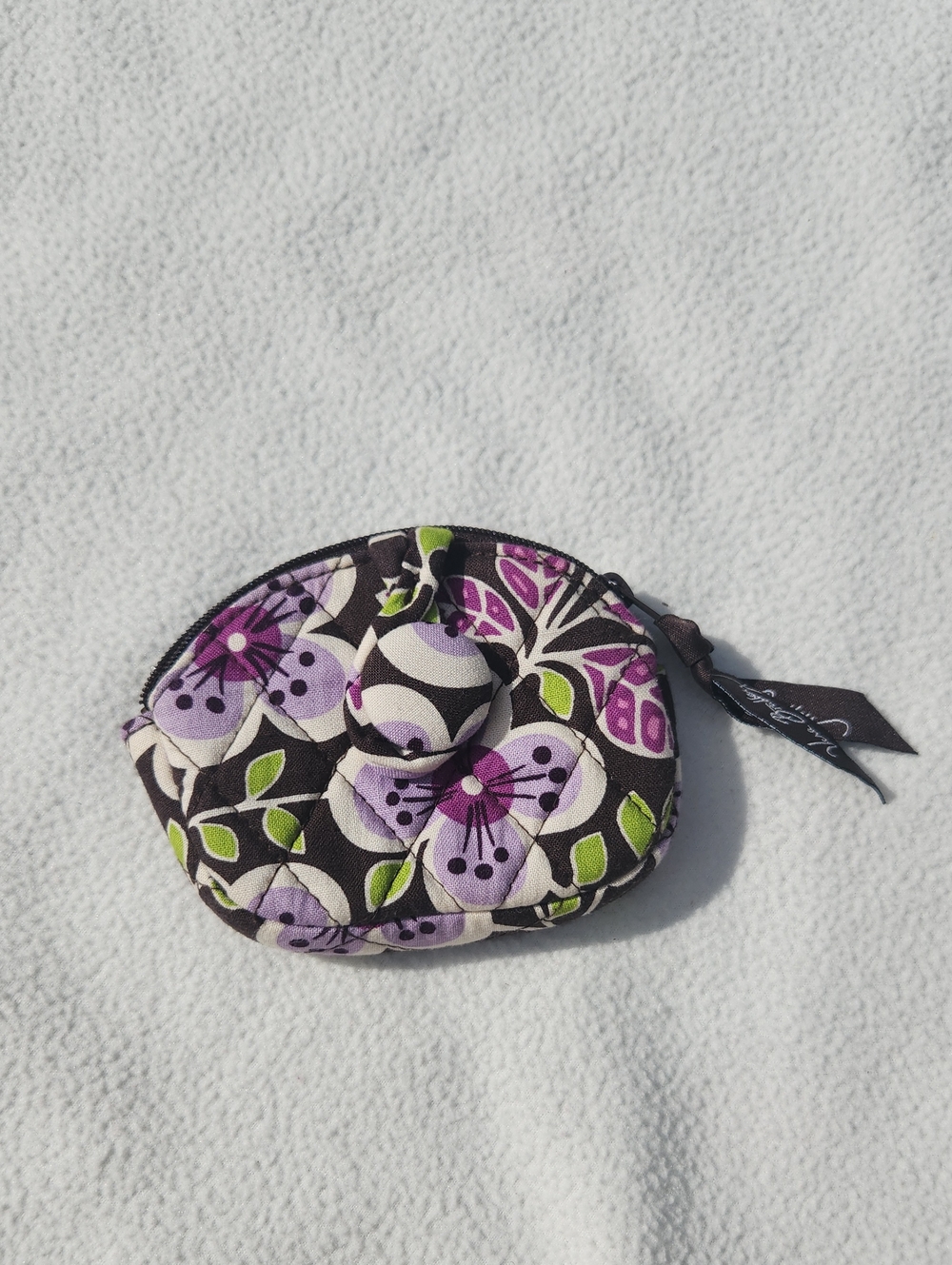 Vera Bradley Floral Round Coin Purse Zippered Pouch Wallet Purple Pink